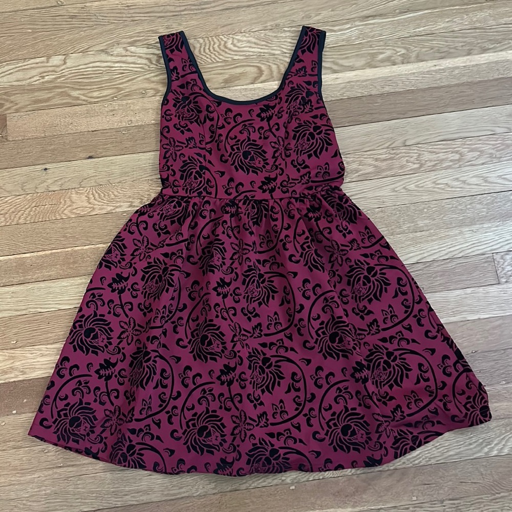 Burgundy & Black Velvet Detail Dress